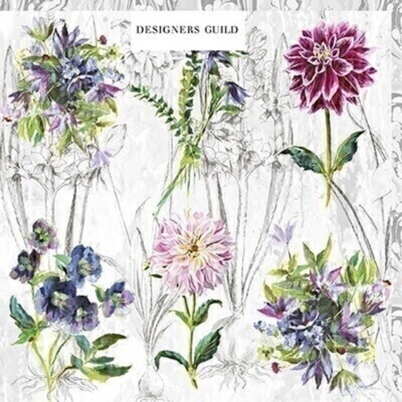 This blank greetings card called Saunier features a delightful floral design like a fragrant cottage garden with its mixed herbaceous borders. From the Designers Guild.  This card has been left blank inside so you can write your own message. It comes complete with a marble designed envelope and is a lovely card to send to someone for any occasion. 